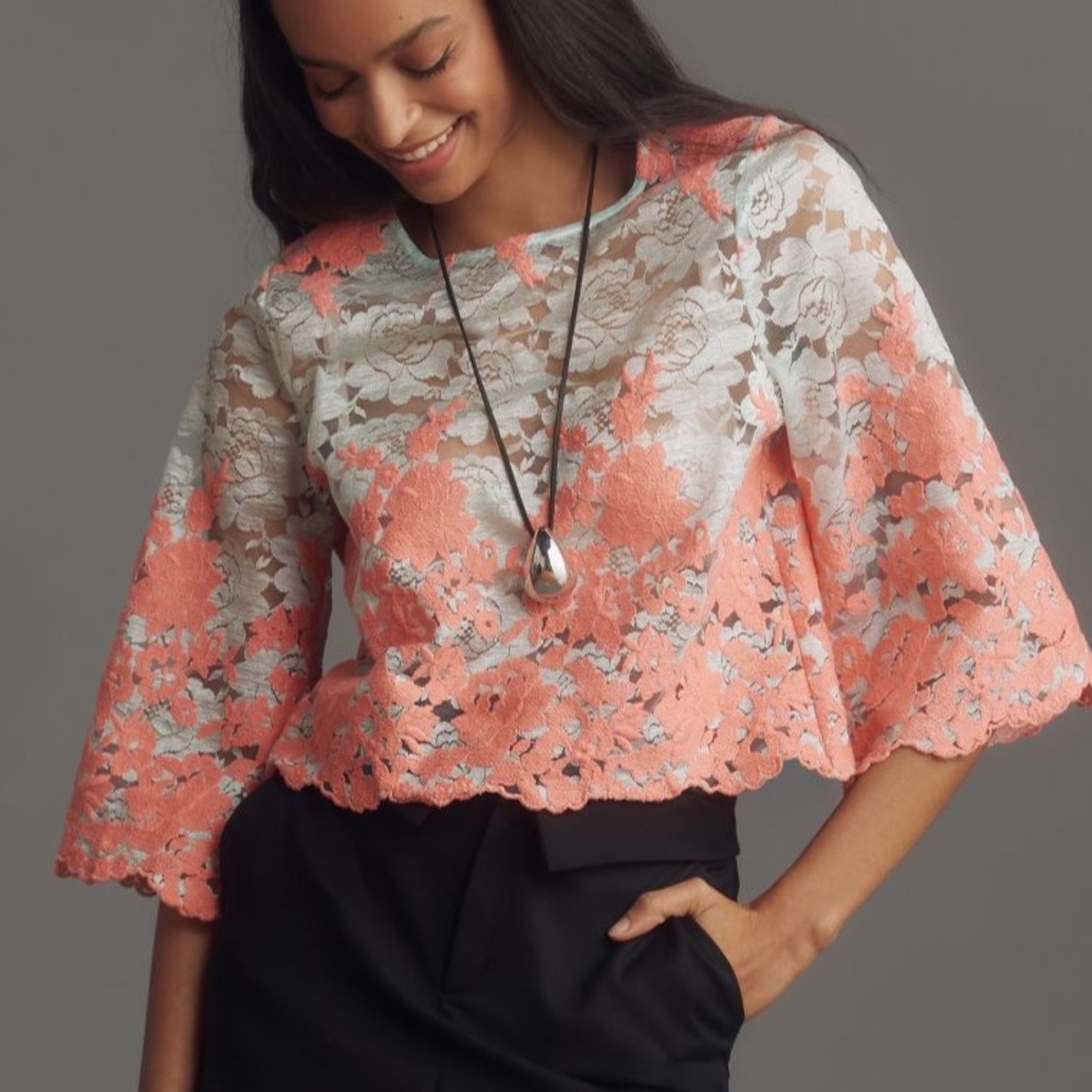 Anthropologie Eva Franco Lacey Crop Bell-Sleeve Top Size Medium NWOT